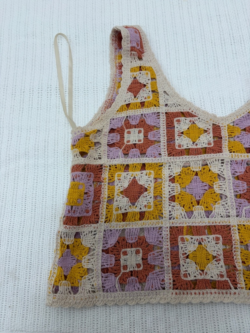 Rebellion Again Crochet Granny Square Knit Crop Top in pastel Colors. Size Large - Picture 4 of 12